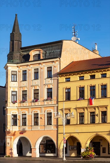 Row of houses on Premysl Otakar II Square in the historic old town of Ceske Budejovice