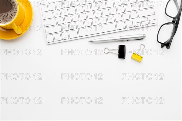 Desk concept frame with keyboard
