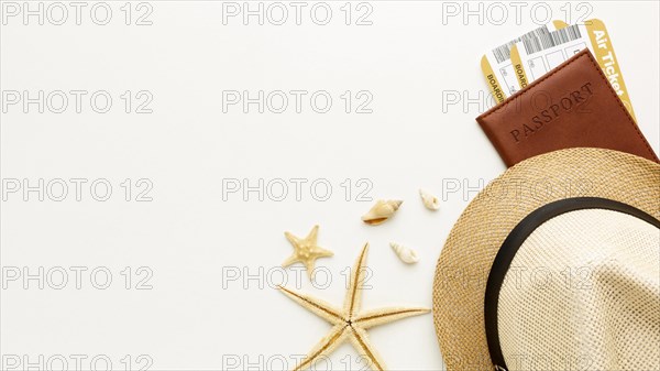 Top view hat passport arrangement