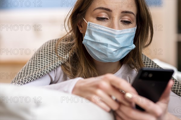 Quarantine daily activities woman her mobile phone