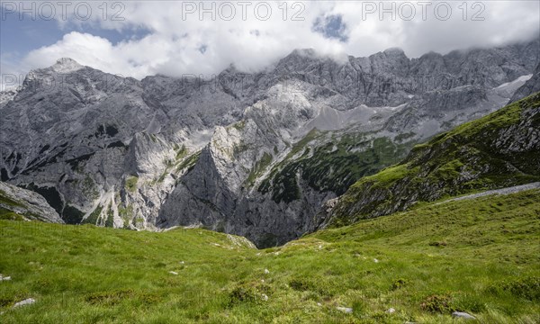 View of Hoellental and rocky mountain landscape with Jubilaeumsgrat