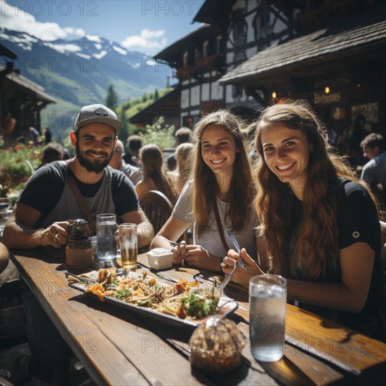 Beer and snacks in an alpine hut in the mountains