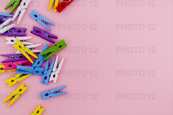 Flat lay colorful clothes pins