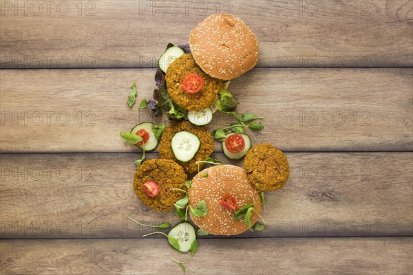 Flat lay delicious vegan burgers