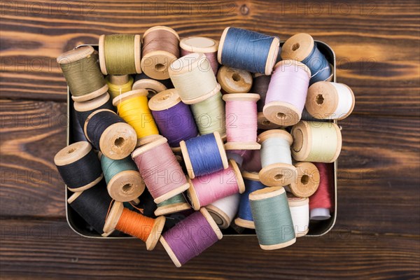 Box colorful thread spools