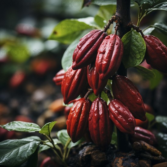 Fresh chocolate fruit in a plantation