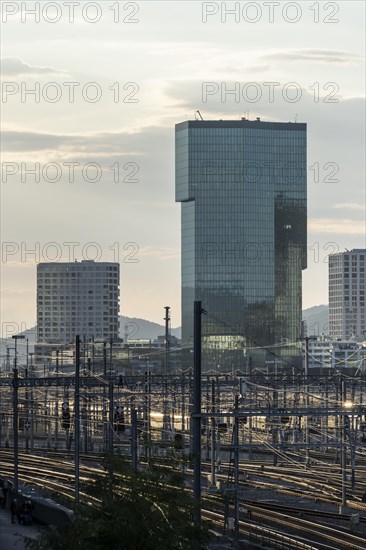 High-rise buildings and railway tracks