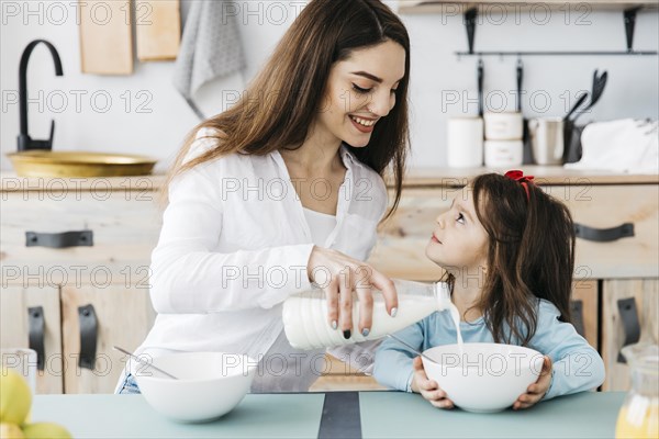 Mother daughter having breakfast