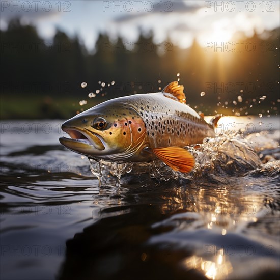 Salmon trout jumps out of the water