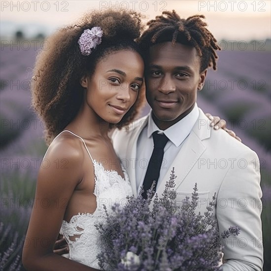 Wedding couple of different skin colors