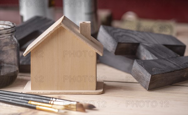 Front view wooden miniature house