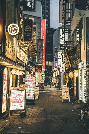 Street night city with lights signs