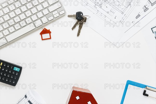 Overhead view real estate office desk