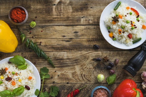 Delicious breakfast with fresh ingredients brown table