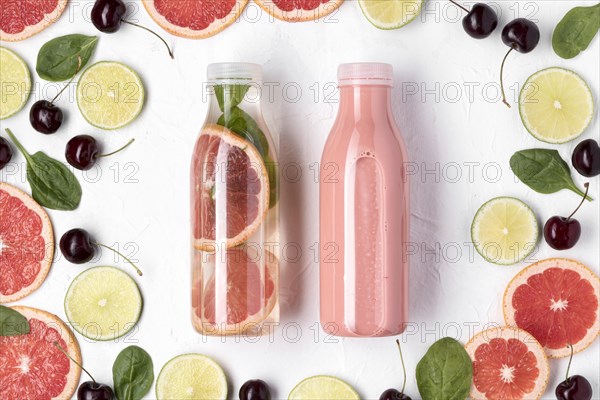 Top view citrus drinks arrangement
