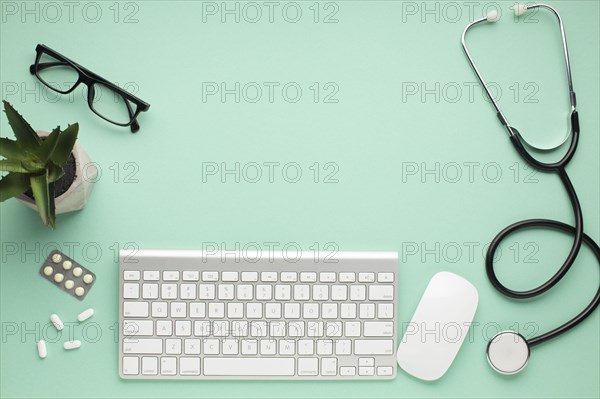 Modern keyboard mouse with medicines surface