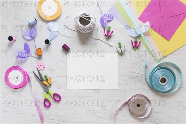 Scrapbooking cards with decorative elements white textured backdrop