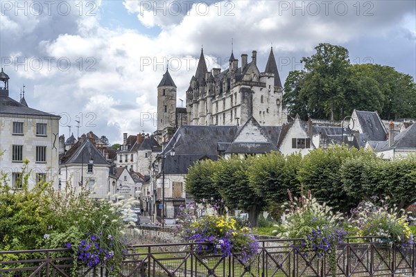 Town view with the castle and Logis Royal in Loches