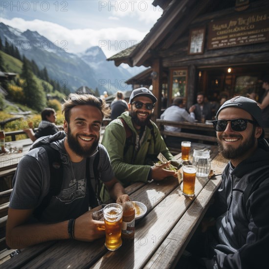 Beer and snacks in an alpine hut in the mountains