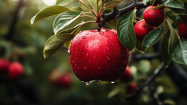 Beautiful ripe red apples on the tree