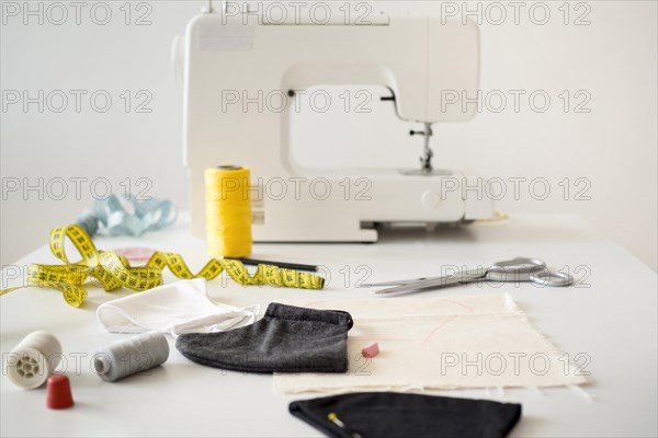 High angle sewing machine with measuring tape face masks