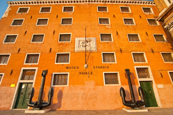 Venice Italy Naval museum front view with the enormous anchors at sestriere of Castello