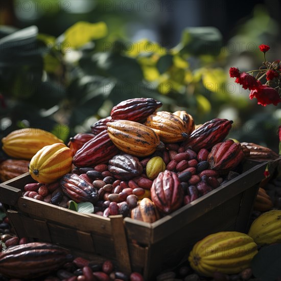 Fresh chocolate fruit in a plantation