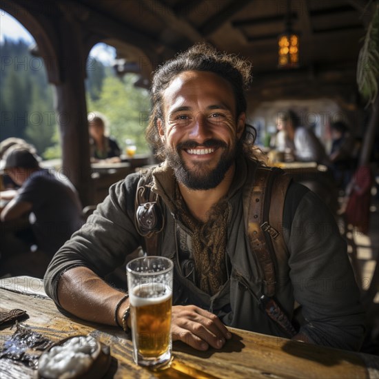 Beer and snacks in an alpine hut in the mountains