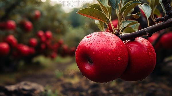 Beautiful ripe red apples on the tree