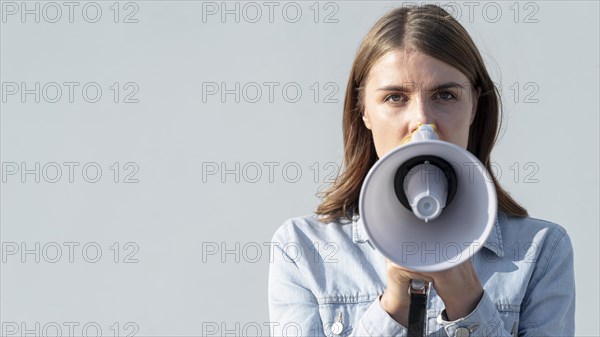 Front view woman with megaphone