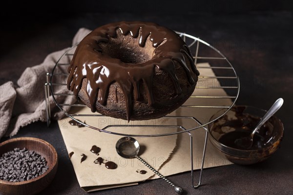 High angle chocolate cake concept