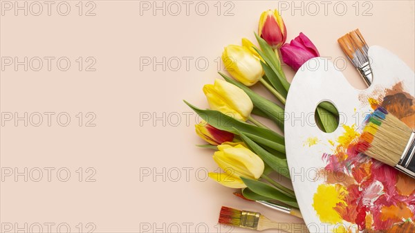 Bouquet tulips with copy space