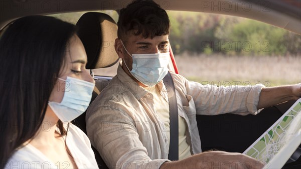 Close up couple wearing medical masks