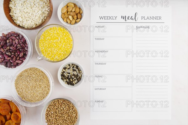 Top view weekly meal planner