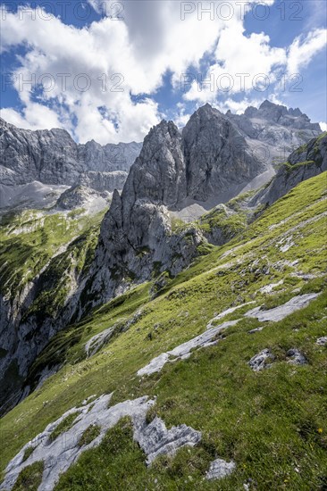 View of rocky mountain landscape with Riffelwandspitzen and Riffelkoepfe