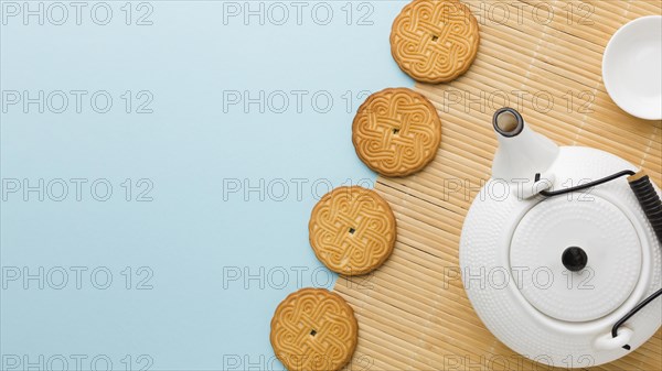 Top view homemade biscuits with copy space