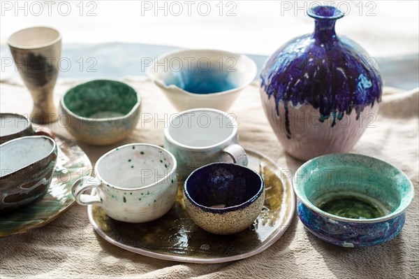 Various ceramic vases with paint pottery concept