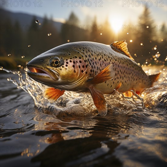 Salmon trout jumps out of the water