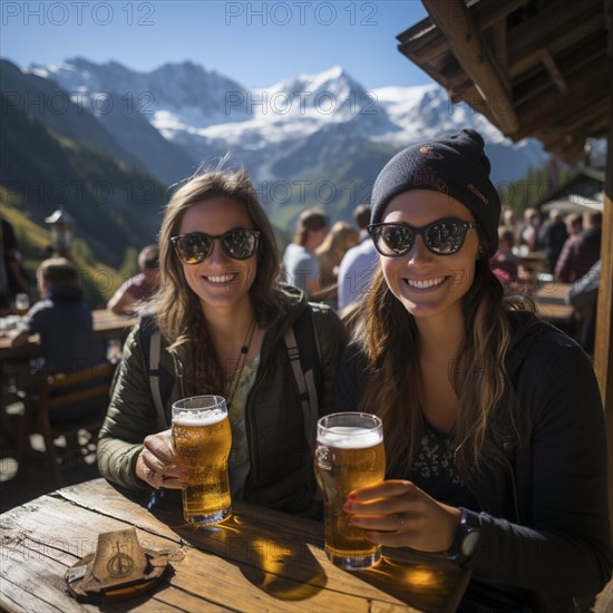 Beer and snacks in an alpine hut in the mountains