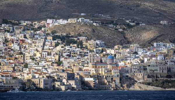 View of the town of Ermoupoli with the church of St Nicholas