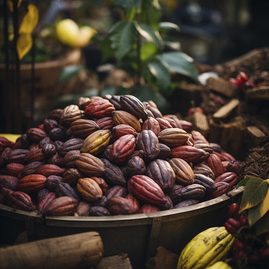 Fresh chocolate fruit in a plantation