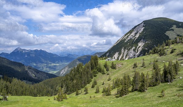 Mountain landscape with mountain hut Taubensteinhaus