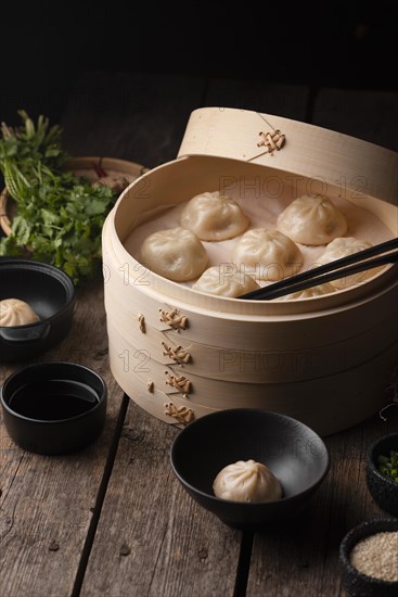 High angle traditional asian dumplings