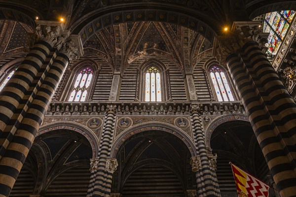 Black and white striped marble columns in the cathedral