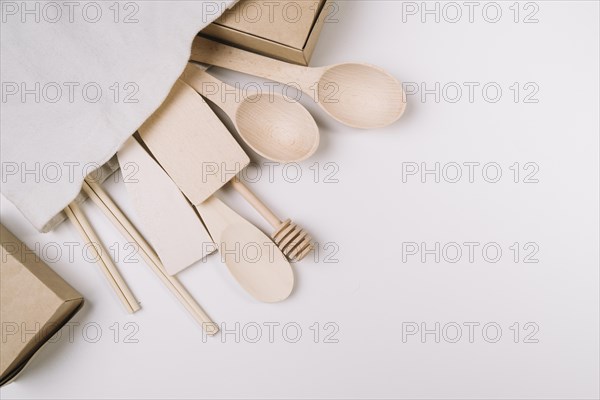 Wooden kitchen tools with copy space