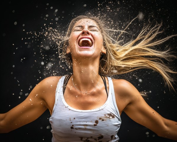 Close-up of a highly motivated young female athlete after victory