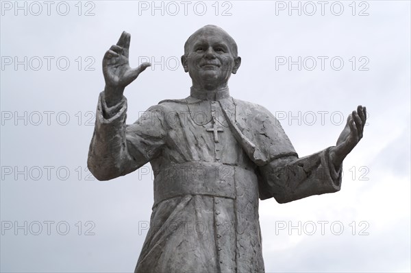 Monument to Pope John Paul II in front of Basilica Notre-Dame de Fourviere