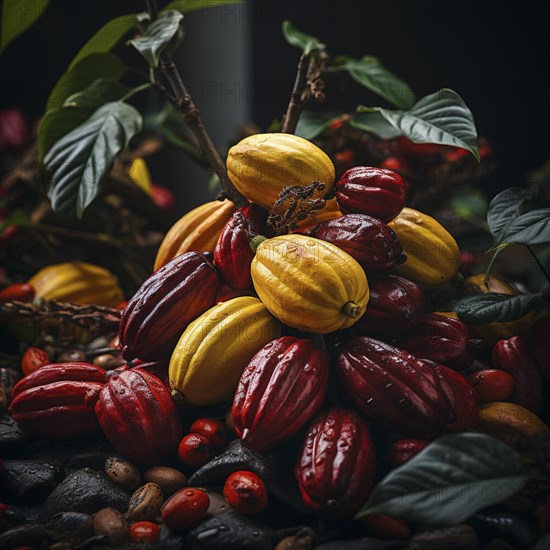 Fresh chocolate fruit in a plantation