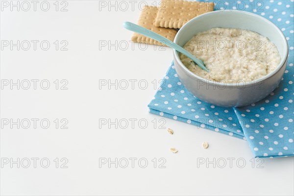 Copy space bowl with cereals biscuits