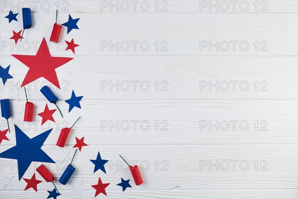 Flat lay usa stars firecrackers